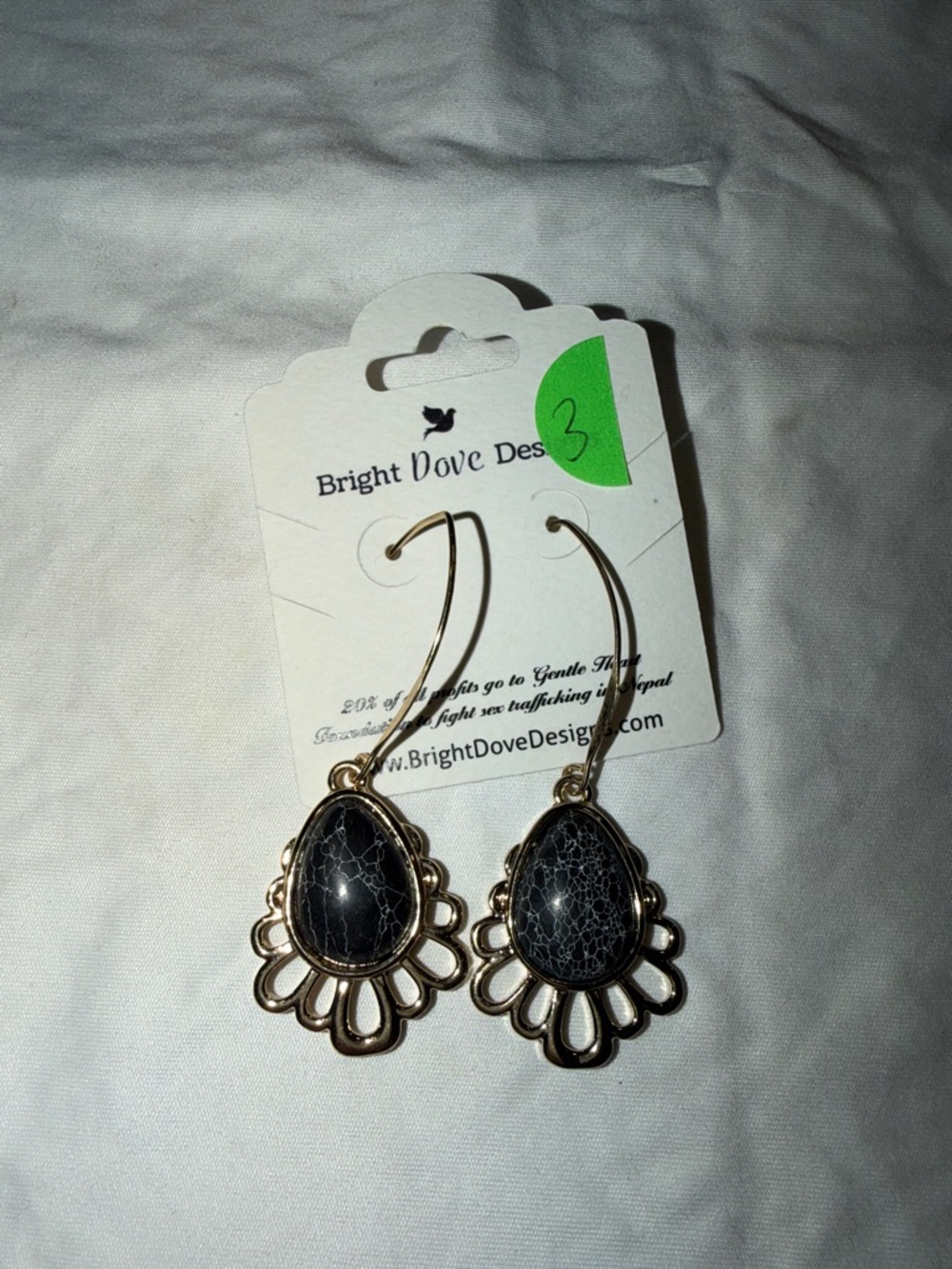 Black Stone Gold-Tone Drop Earrings